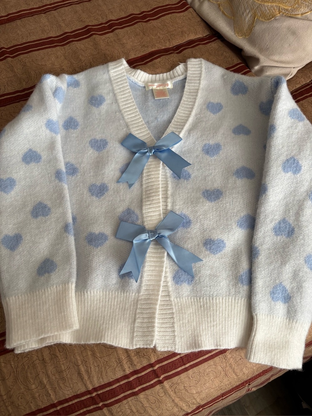 Blue Heart-Print Bow Cardigan Sweater - kids